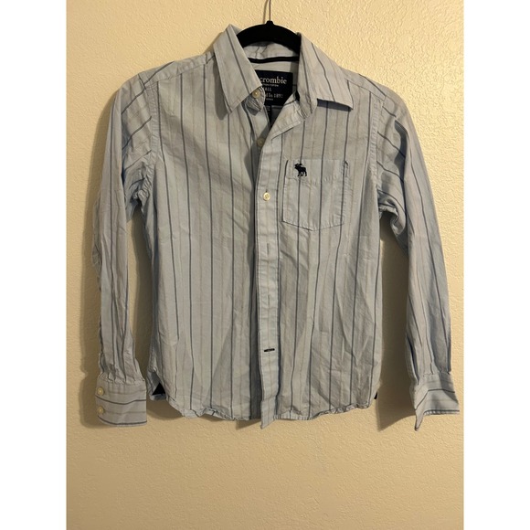 Abercrombie & Fitch Other - Abercrombie Boys Blue Striped Long Sleeve Button Down Shirt Moose Logo Small